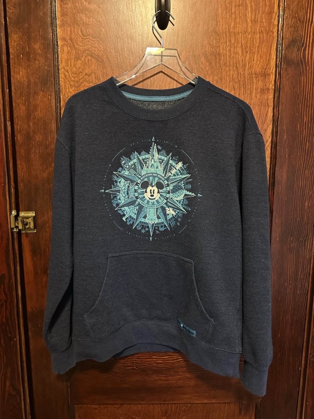 Disney Navy Crewneck with Teal Mickey Compass Graphic